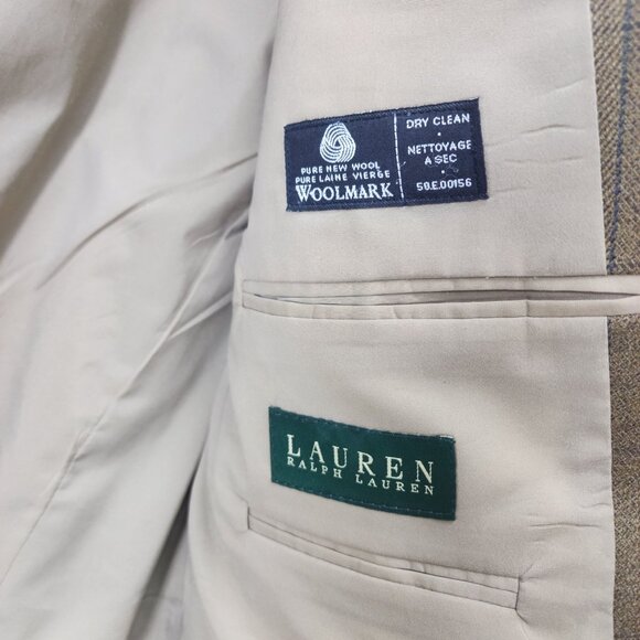 Lauren Ralph Lauren Mens Wool Blazer L Plaid Windowpane Pattern - Picture 5 of 9